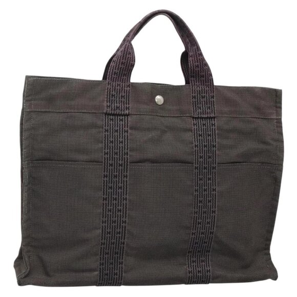 HERMES Her Line MM Tote Bag Canvas Gray Silver - Picture 1 of 16